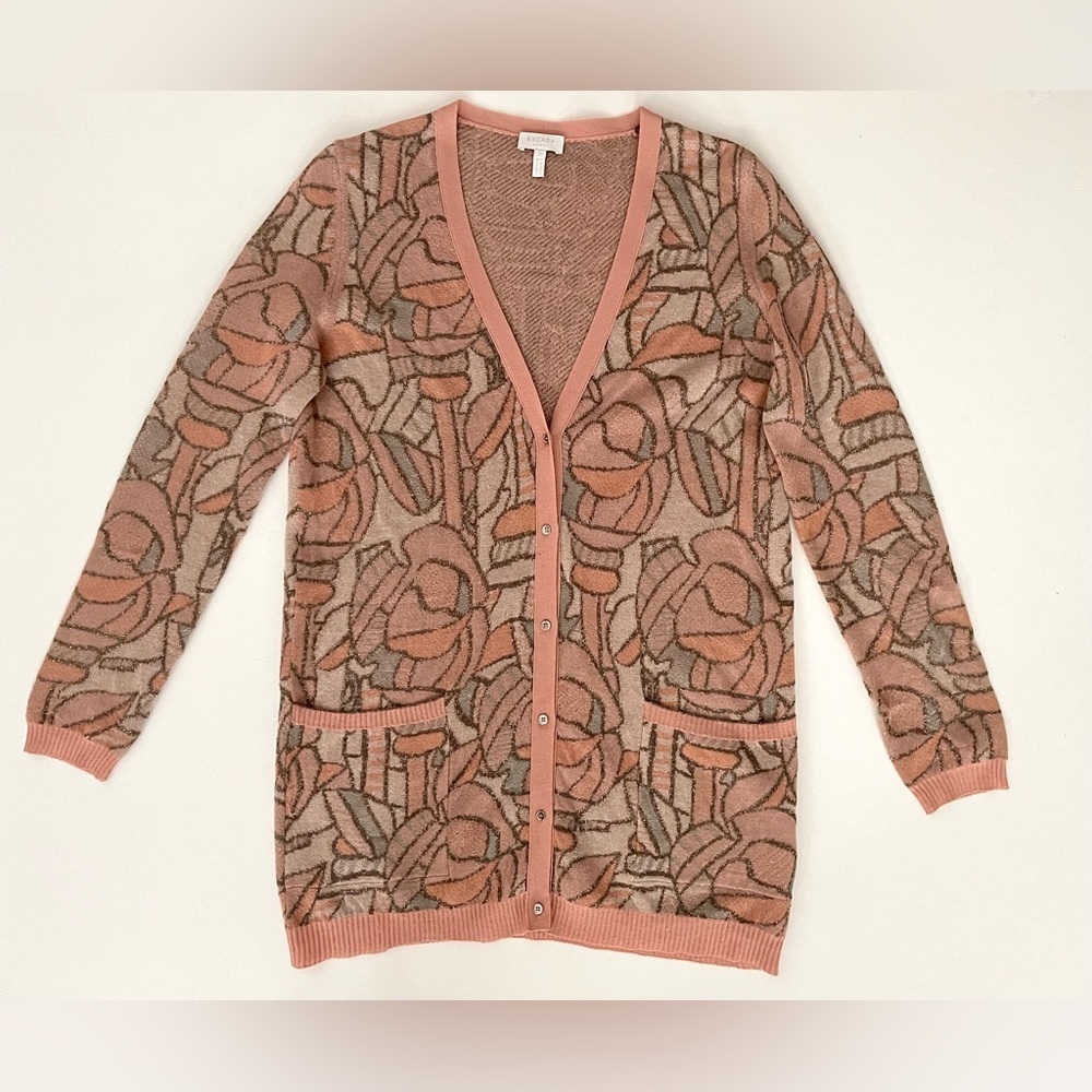 Escada Fantasy Printed floral mosaic stained glass metallic knit cardigan S - Picture 14 of 15